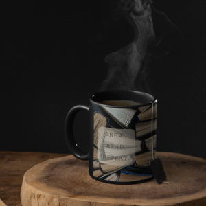 Mug - Bookish Black Mug with Brew Read Repeat Design - Cozy Gift for Readers