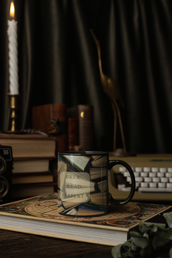 Mug - Bookish Black Mug with Brew Read Repeat Design - Cozy Gift for Readers - Image 2